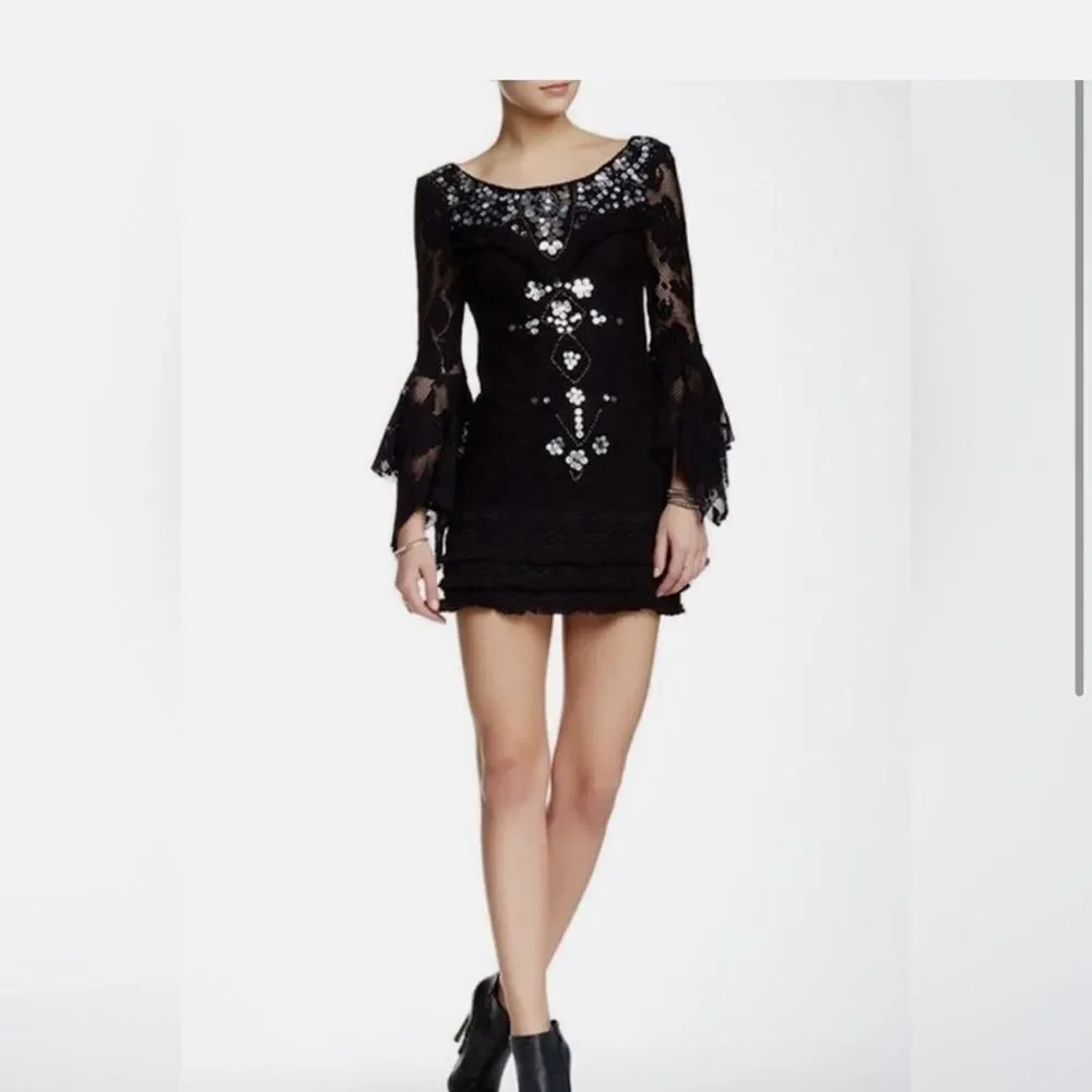 Free People | Shell Game Shift Dress in black with embellished sequins | 2